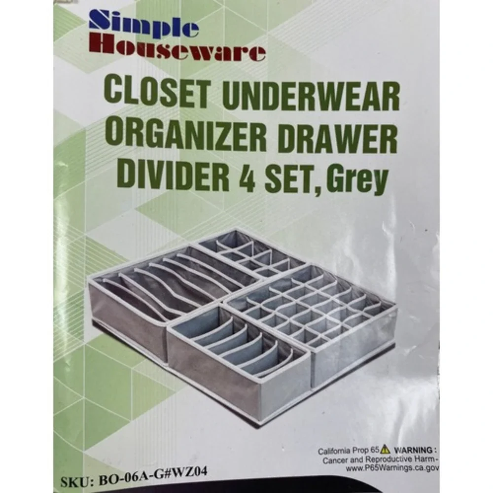 Drawer/Closet Underwear Sock Organizer Drawer Divider 4 Set,‎ Gray 4 pc (10e3)